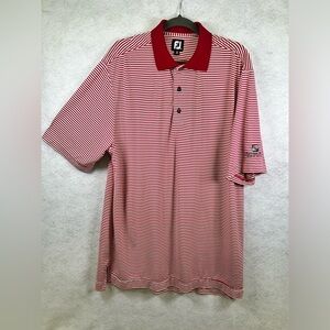 FootJoy Men's Short Sleeve Polo Golf Shirt Large Red & White Striped‎